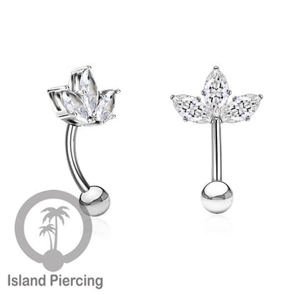 Anting Pusar/Navel Bar stainless steel untuk bagian atas pusat warna silver dengan prong set Kristal Zirconia