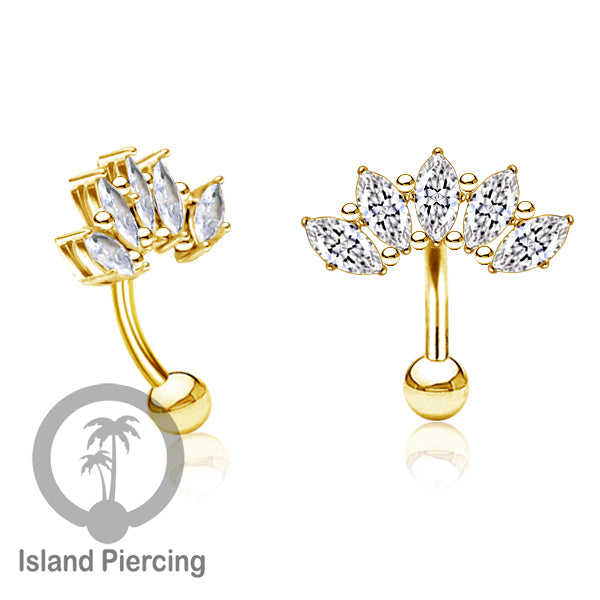 Anting Pusar/Navel Bar Stainless steel untuk bagian atas pusat warna gold dengan prong set Kristal Zirconia