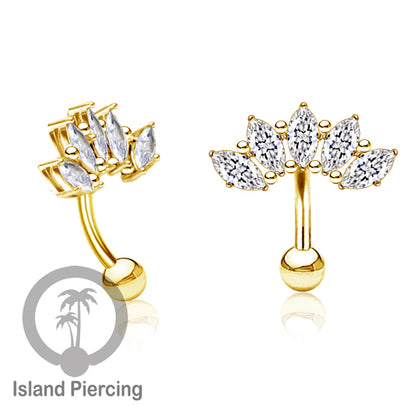 Anting Pusar/Navel Bar Stainless steel untuk bagian atas pusat warna gold dengan prong set Kristal Zirconia