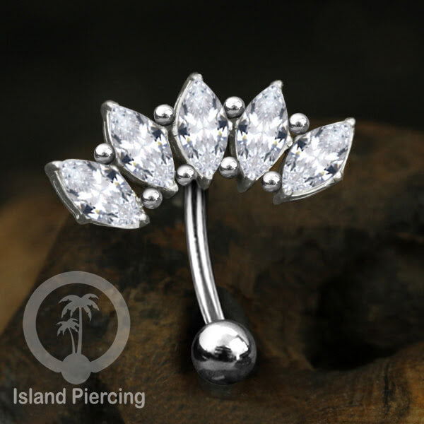 Anting Pusar/Navel Bar stainless steel untuk bagian atas pusat warna silver dengan prong set Kristal Zirconia