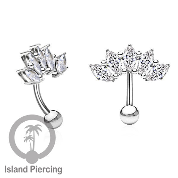 Anting Pusar/Navel Bar stainless steel untuk bagian atas pusat warna silver dengan prong set Kristal Zirconia