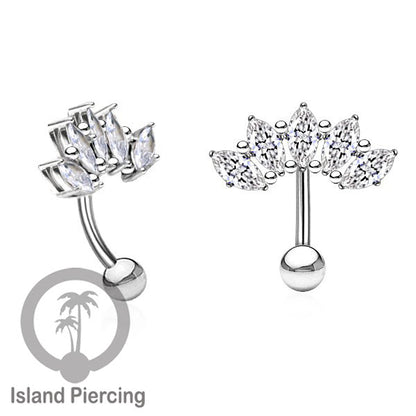 Anting Pusar/Navel Bar stainless steel untuk bagian atas pusat warna silver dengan prong set Kristal Zirconia