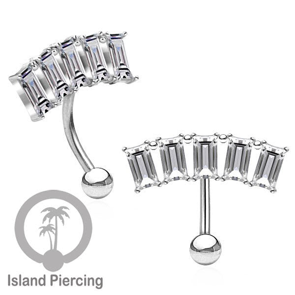 Anting Pusar/Navel Bar stainless steel untuk bagian atas pusat warna silver dengan prong set Kristal Zirconia