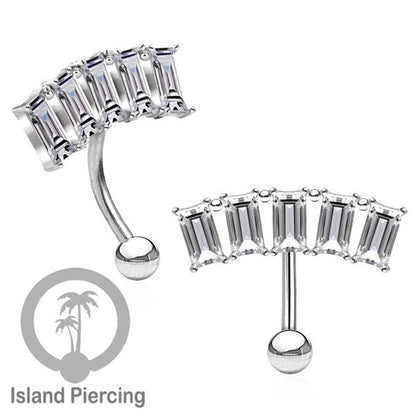Anting Pusar/Navel Bar stainless steel untuk bagian atas pusat warna silver dengan prong set Kristal Zirconia