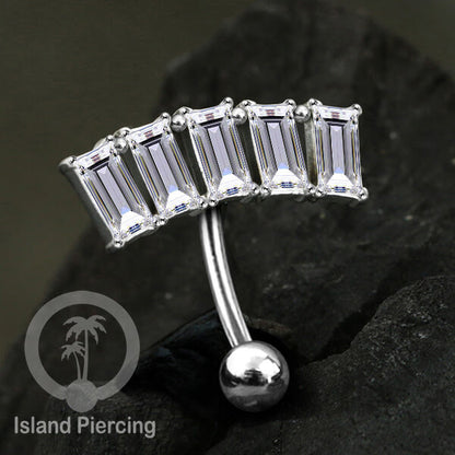 Anting Pusar/Navel Bar stainless steel untuk bagian atas pusat warna silver dengan prong set Kristal Zirconia
