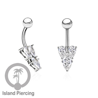 Anting Pusar/Navel Bar stainless steel yang mewah warna silver dengan prong set Kristal Zirconia