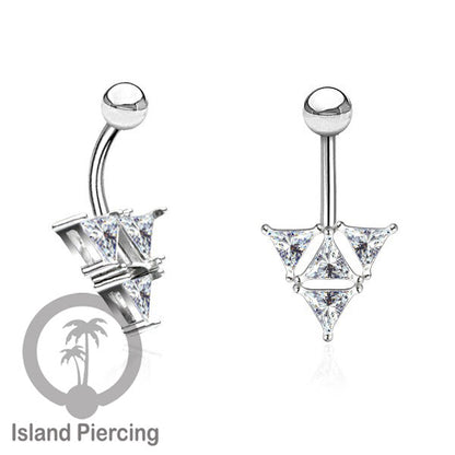Anting Pusar/Navel Bar stainless steel yang mewah warna silver dengan prong set Kristal Zirconia