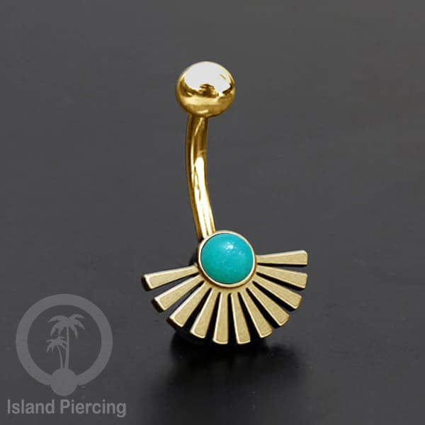 Anting Pusar/Navel Bar bahan stainless steel warna gold dengan pilihan warna Resin