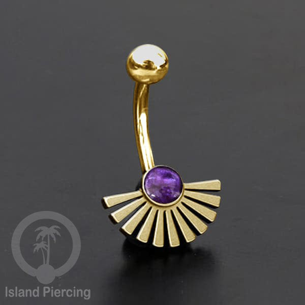 Anting Pusar/Navel Bar bahan stainless steel warna gold dengan pilihan warna Resin