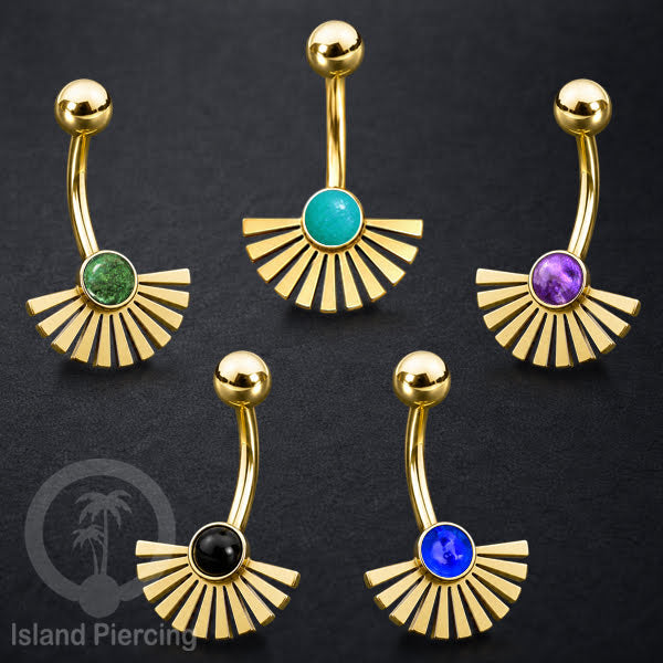 Anting Pusar/Navel Bar bahan stainless steel warna gold dengan pilihan warna Resin
