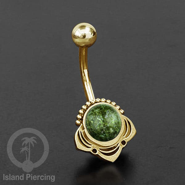 Anting Tindik Pusar/Navel Bar Stainless steel unik warna gold dengan banyak pilihan batu murni