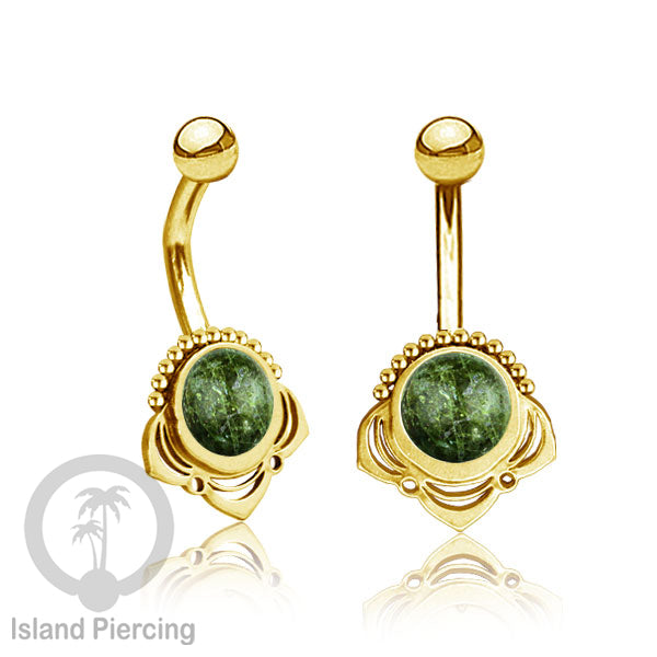 Anting Tindik Pusar/Navel Bar Stainless steel unik warna gold dengan banyak pilihan batu murni