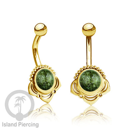 Anting Tindik Pusar/Navel Bar Stainless steel unik warna gold dengan banyak pilihan batu murni