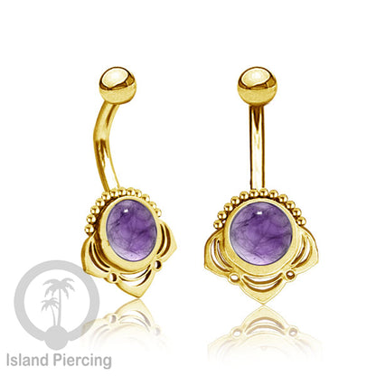 Anting Tindik Pusar/Navel Bar Stainless steel unik warna gold dengan banyak pilihan batu murni