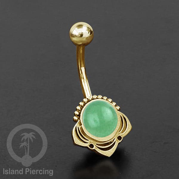 Anting Tindik Pusar/Navel Bar Stainless steel unik warna gold dengan banyak pilihan batu murni