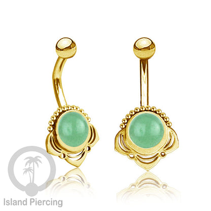 Anting Tindik Pusar/Navel Bar Stainless steel unik warna gold dengan banyak pilihan batu murni