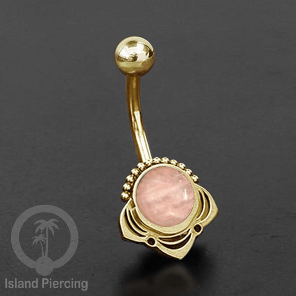 Anting Tindik Pusar/Navel Bar Stainless steel unik warna gold dengan banyak pilihan batu murni