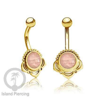 Anting Tindik Pusar/Navel Bar Stainless steel unik warna gold dengan banyak pilihan batu murni