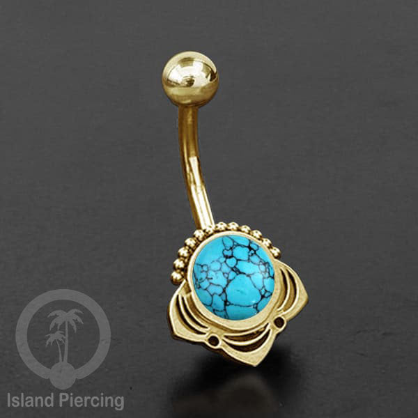 Anting Tindik Pusar/Navel Bar Stainless steel unik warna gold dengan banyak pilihan batu murni