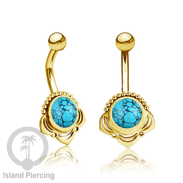 Anting Tindik Pusar/Navel Bar Stainless steel unik warna gold dengan banyak pilihan batu murni