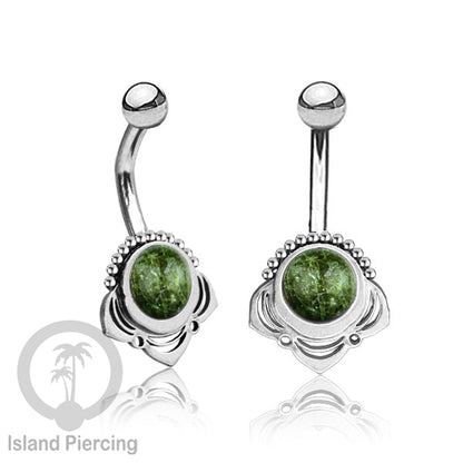 Anting Tindik Pusar/Navel Bar Stainless steel unik warna silver dengan banyak pilihan batu murni