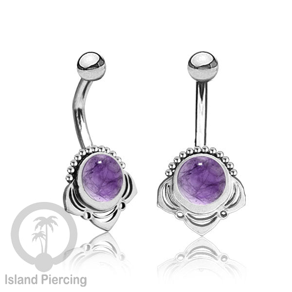 Anting Tindik Pusar/Navel Bar Stainless steel unik warna silver dengan banyak pilihan batu murni