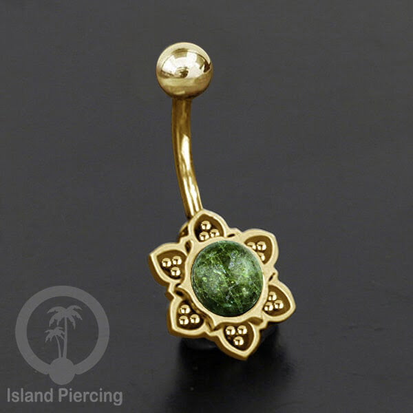 Anting Tindik Pusar/Navel Bar bahan Stainless steel warna gold dengan banyak pilihan batu murni