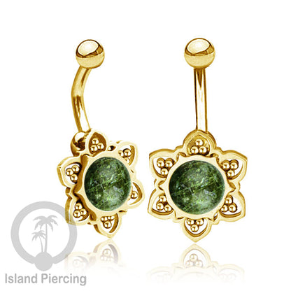 Anting Tindik Pusar/Navel Bar bahan Stainless steel warna gold dengan banyak pilihan batu murni