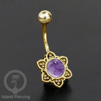 Anting Tindik Pusar/Navel Bar bahan Stainless steel warna gold dengan banyak pilihan batu murni