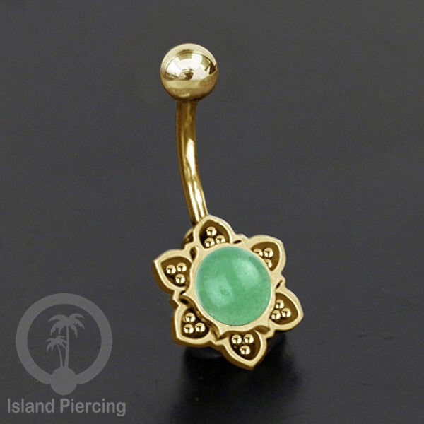 Anting Tindik Pusar/Navel Bar bahan Stainless steel warna gold dengan banyak pilihan batu murni