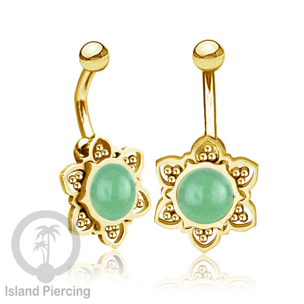 Anting Tindik Pusar/Navel Bar bahan Stainless steel warna gold dengan banyak pilihan batu murni