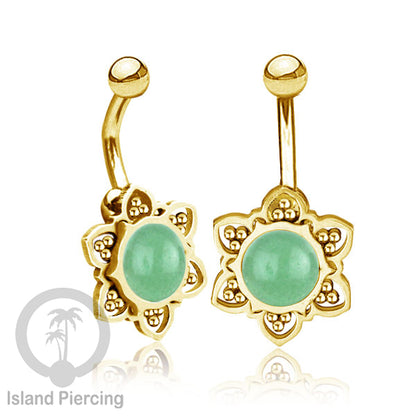Anting Tindik Pusar/Navel Bar bahan Stainless steel warna gold dengan banyak pilihan batu murni
