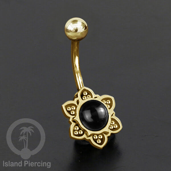 Anting Tindik Pusar/Navel Bar bahan Stainless steel warna gold dengan banyak pilihan batu murni