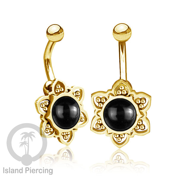 Anting Tindik Pusar/Navel Bar bahan Stainless steel warna gold dengan banyak pilihan batu murni