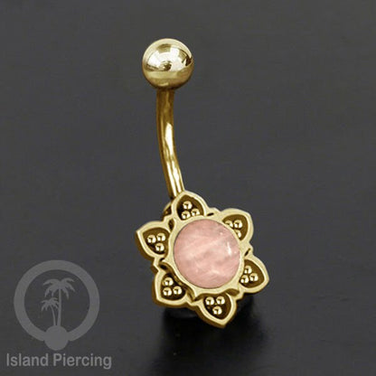 Anting Tindik Pusar/Navel Bar bahan Stainless steel warna gold dengan banyak pilihan batu murni