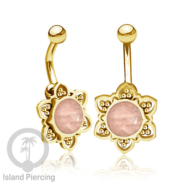 Anting Tindik Pusar/Navel Bar bahan Stainless steel warna gold dengan banyak pilihan batu murni