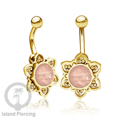 Anting Tindik Pusar/Navel Bar bahan Stainless steel warna gold dengan banyak pilihan batu murni