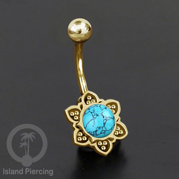 Anting Tindik Pusar/Navel Bar bahan Stainless steel warna gold dengan banyak pilihan batu murni