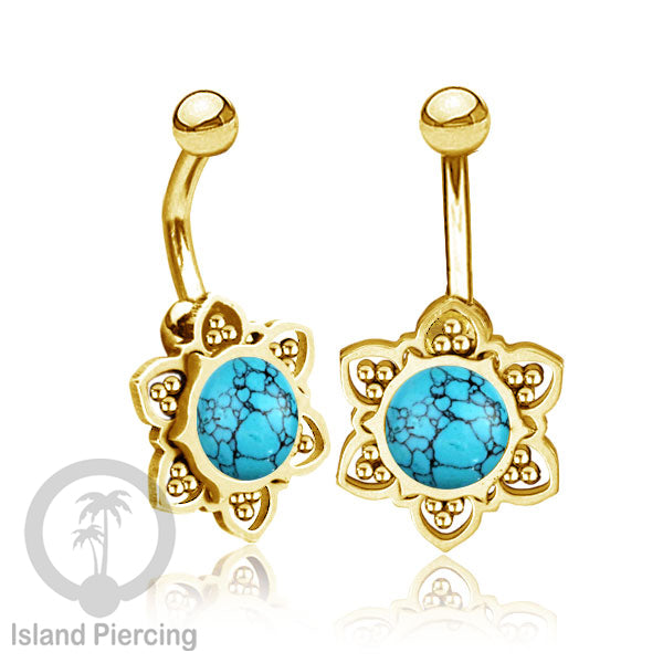 Anting Tindik Pusar/Navel Bar bahan Stainless steel warna gold dengan banyak pilihan batu murni