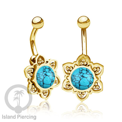 Anting Tindik Pusar/Navel Bar bahan Stainless steel warna gold dengan banyak pilihan batu murni