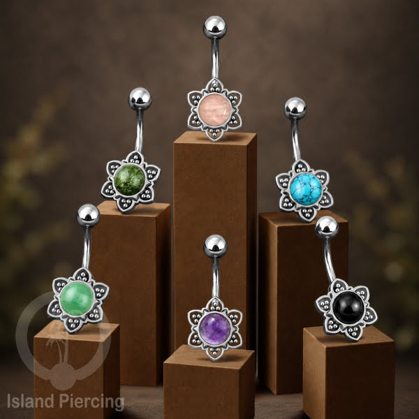 Anting Tindik Pusar/Navel Bar bahan Stainless steel warna silver dengan banyak pilihan batu murni (Copy)
