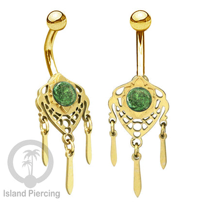 Anting Tindik Pusar/Navel Bar Stainless warna gold variasi gantungan dan Resin berwarna