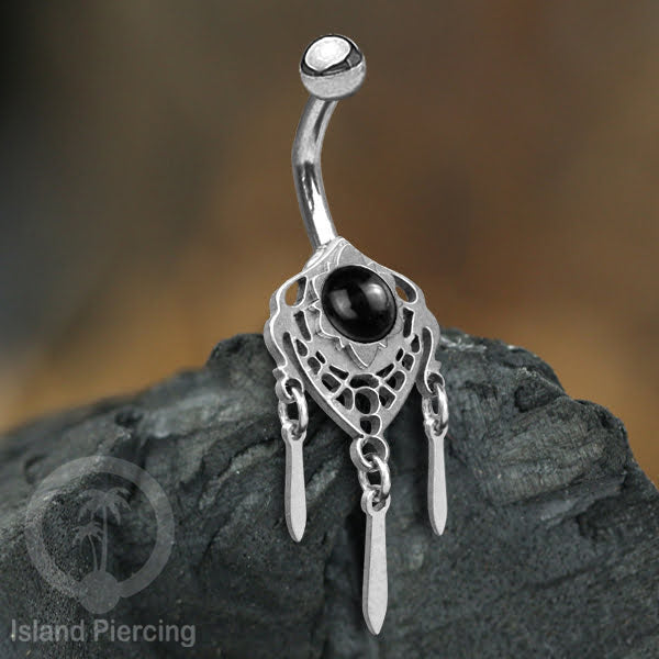 Anting Tindik Pusar/Navel Bar Stainless warna silver variasi gantungan dan Resin berwarna
