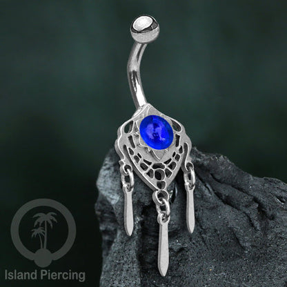 Anting Tindik Pusar/Navel Bar Stainless warna silver variasi gantungan dan Resin berwarna