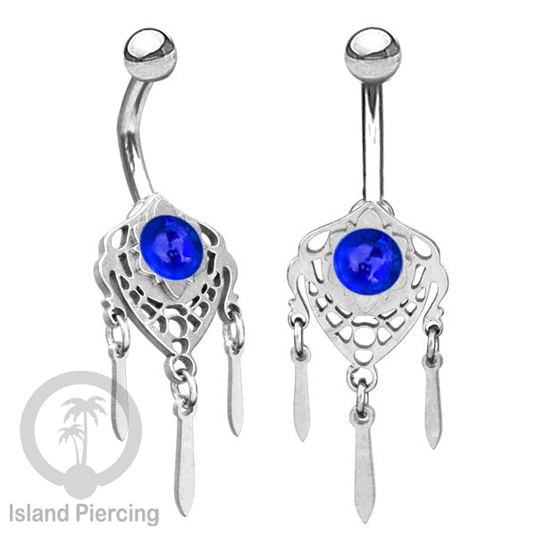 Anting Tindik Pusar/Navel Bar Stainless warna silver variasi gantungan dan Resin berwarna