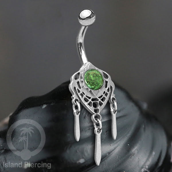 Anting Tindik Pusar/Navel Bar Stainless warna silver variasi gantungan dan Resin berwarna