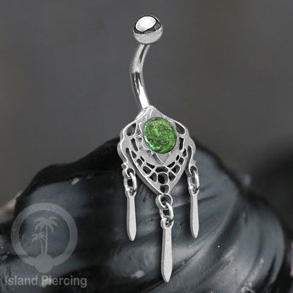 Anting Tindik Pusar/Navel Bar Stainless warna silver variasi gantungan dan Resin berwarna