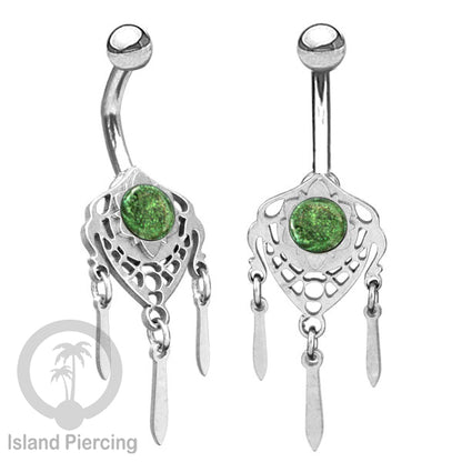 Anting Tindik Pusar/Navel Bar Stainless warna silver variasi gantungan dan Resin berwarna