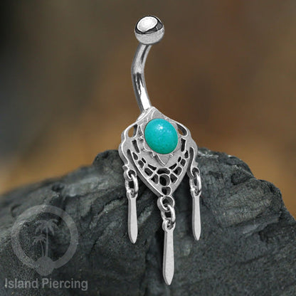 Anting Tindik Pusar/Navel Bar Stainless warna silver variasi gantungan dan Resin berwarna