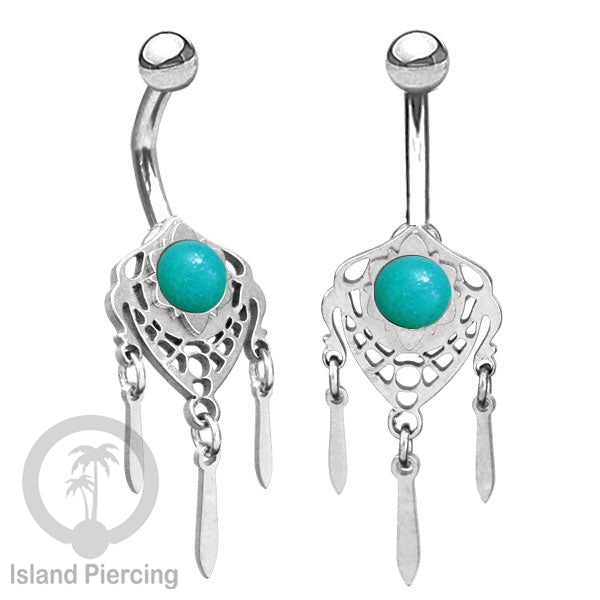 Anting Tindik Pusar/Navel Bar Stainless warna silver variasi gantungan dan Resin berwarna